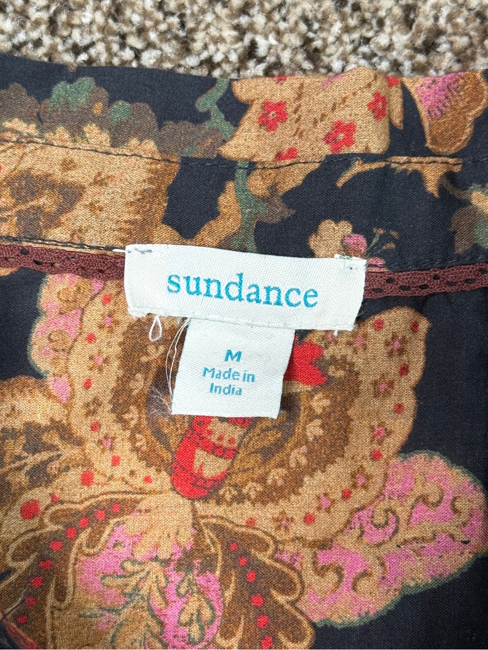 Sundance Blouse Floral Half Button Cotton Lace Detail Black Size M - Picture 12 of 13